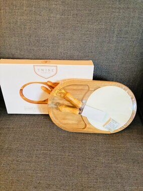 Twine Living Co. Wooden & Ceramic Serving Board - Natural Wood & White